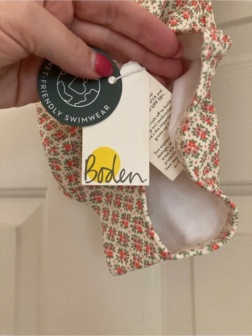 NWT Boden Girls Cream and Red Floral One-Piece Swimsuit